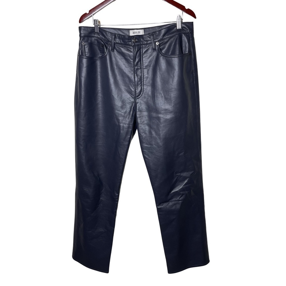 Agolde RECYCLED LEATHER 90'S PINCH WAIST in Navy Blue sz 32